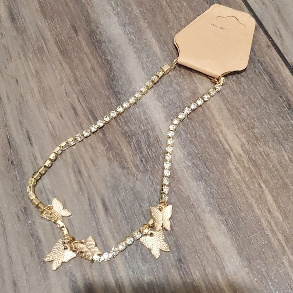 New Butterfly Pendant Necklace Rhinestone Chain Crystal